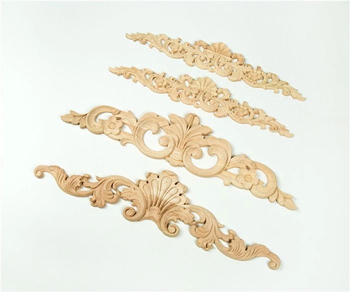 2019  Rubber Wood Carved Corner Onlay Applique Furniture Flower Shape Unpainted Decoration Furniture Accessories(EFS-FB-009)