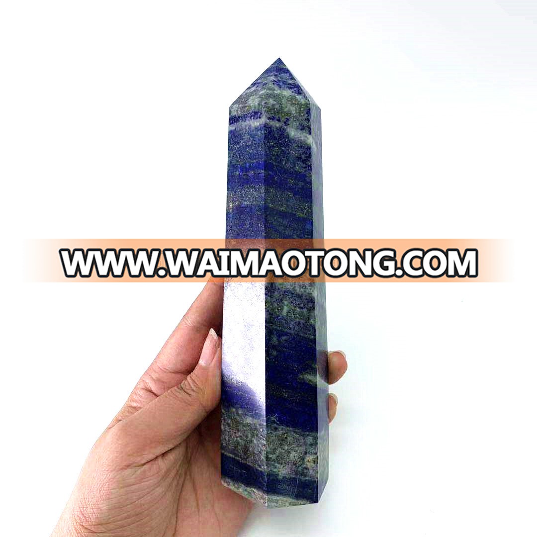 wholesale natural big size  lapis lazuli point healing blue crystal wand lapis lazuli crystal craft quartz point