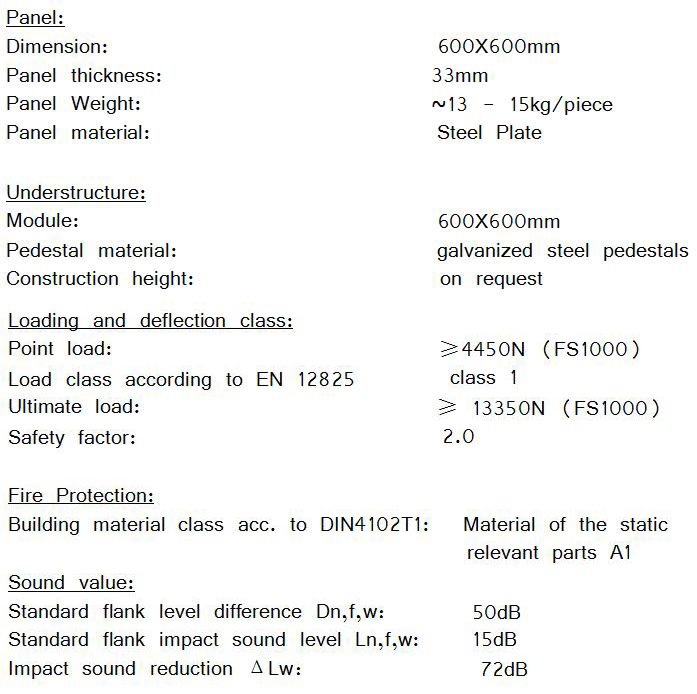 China product price list cement infilled raised access floor OA600 steel floor with customized sizes