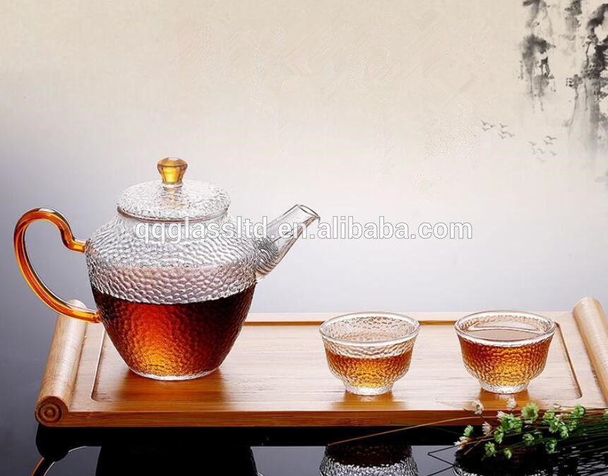 Custom heat resist glass flower tea pot for gas cooker direct fire