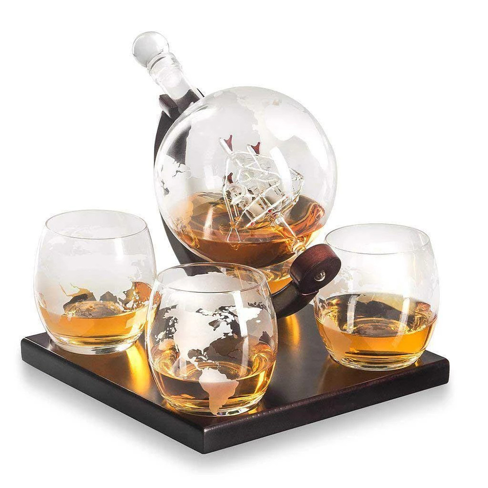 Make In China Factory Price Crystal Whiskey Decanter Wine Decanter Set Crystal Globe Glass Globe Whisky Decanter With For Sale