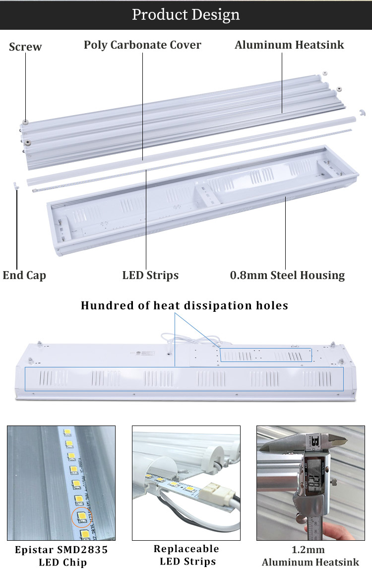 DLC 200W 300W warehouse steel housing dimming highbay lighting supermarket store 2ft 4ft 5ft pendant led linear high bay light