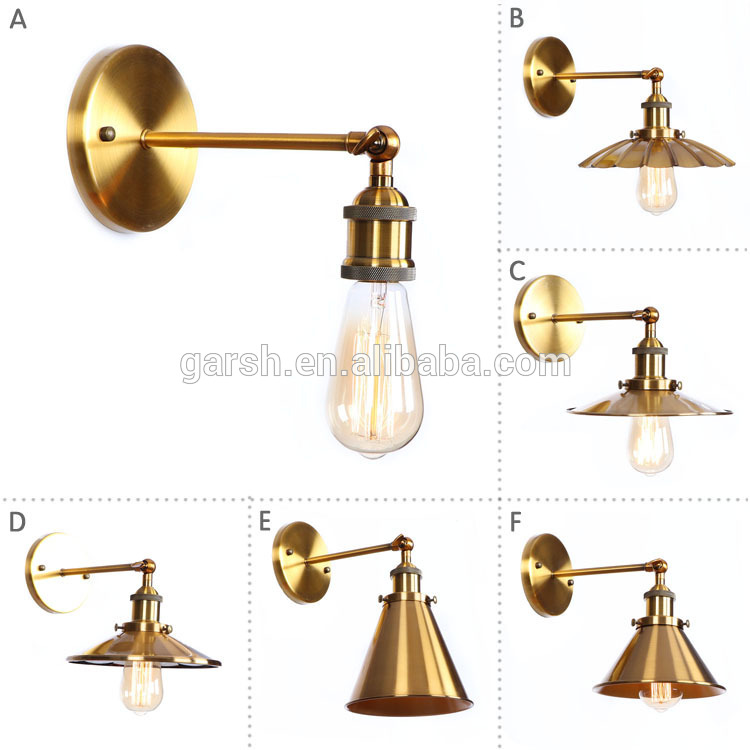 Retro Loft Brass Golden Sconce Lighting Industrial Iron Wall Lamp For Restaurant