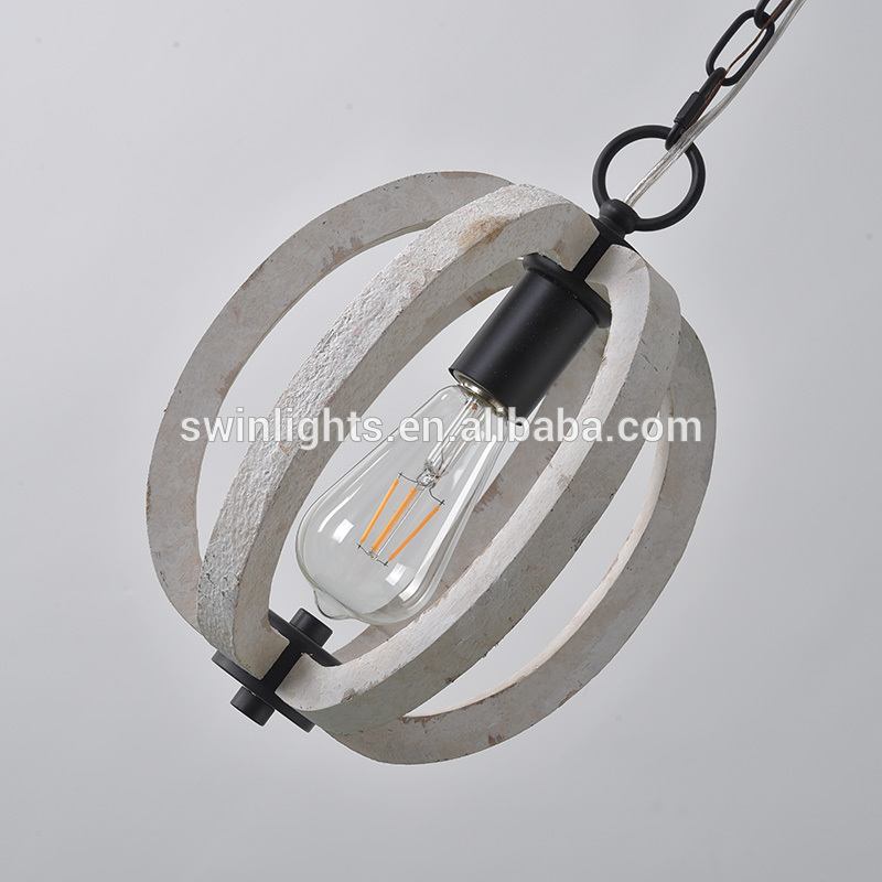 New natural wooden single hanging pendant light weathered white dining-room lamp D9626-1