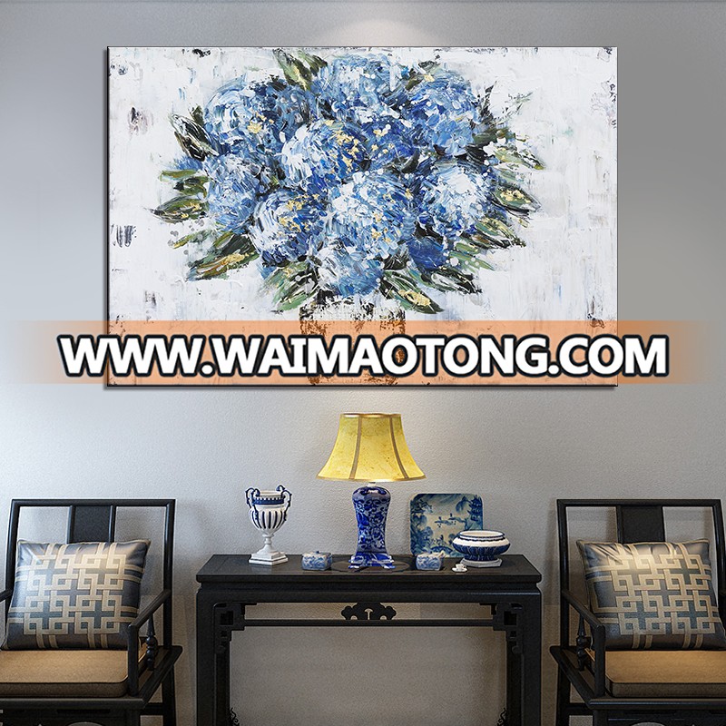 Modern Abstract flower oil painting hand painting on Canvas blue flower and Vase poster Muur voor woonkamer Home decoration