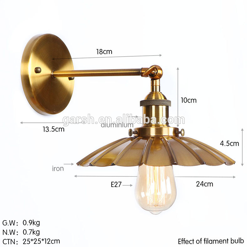 Retro Loft Brass Golden Sconce Lighting Industrial Iron Wall Lamp For Restaurant