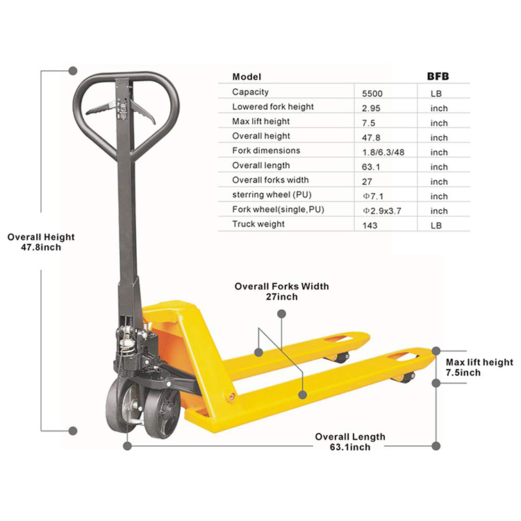 Sinolift BFB braked pallet truck with epoxy powder coated