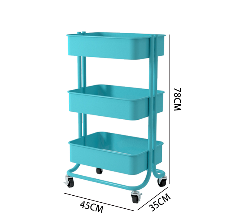 Metal Rolling Utility Kitchen Storage Trolley Cart  With Adjustable Shelf