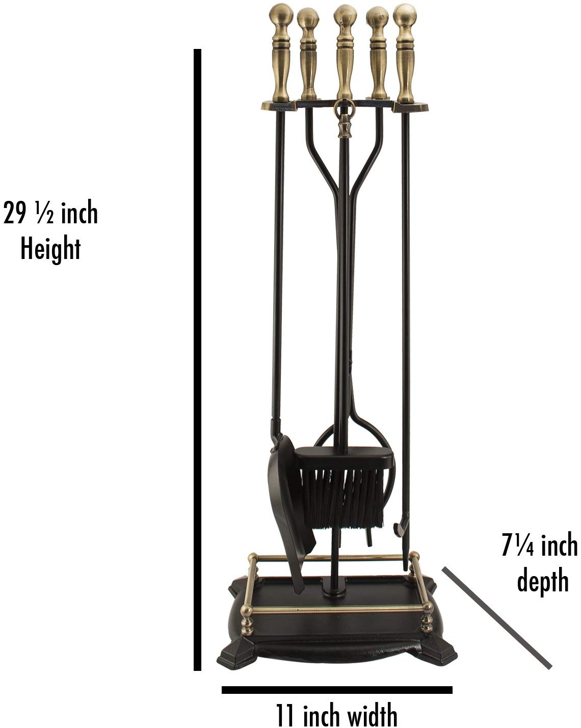 Hanssz Hala Antique Fireplace Toolset with Brass Handles 5 Piece set Fire Pit Poker Outdoor Accessories