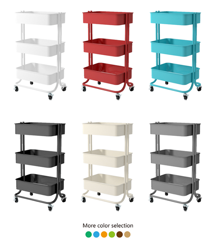 3 Tier Metal Kitchen Service Trolley With Adjustable Shelf