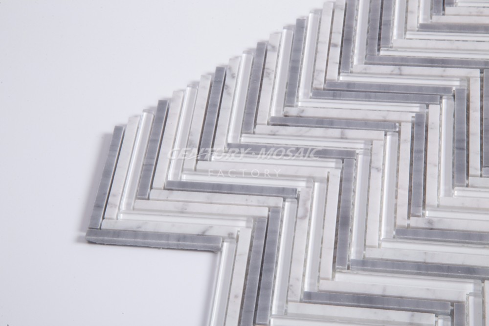 2016 Century New design Glass Mixed Carrara Herringbone Mosaic Tiles