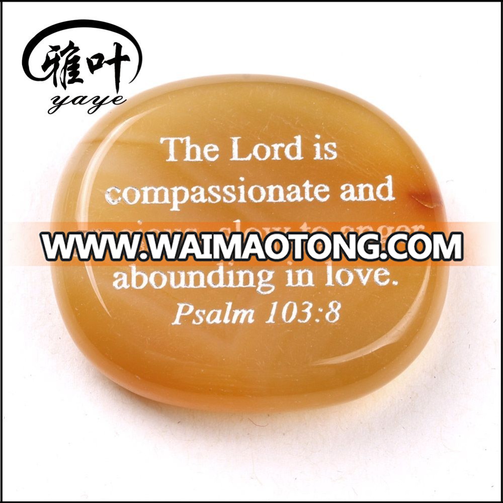 Engraved Words Natural Carnelian Palm Stone