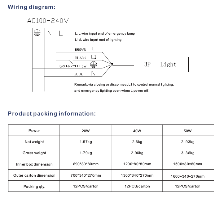 SMD 2835 20w 40w 50w waterproof led emergency tube light