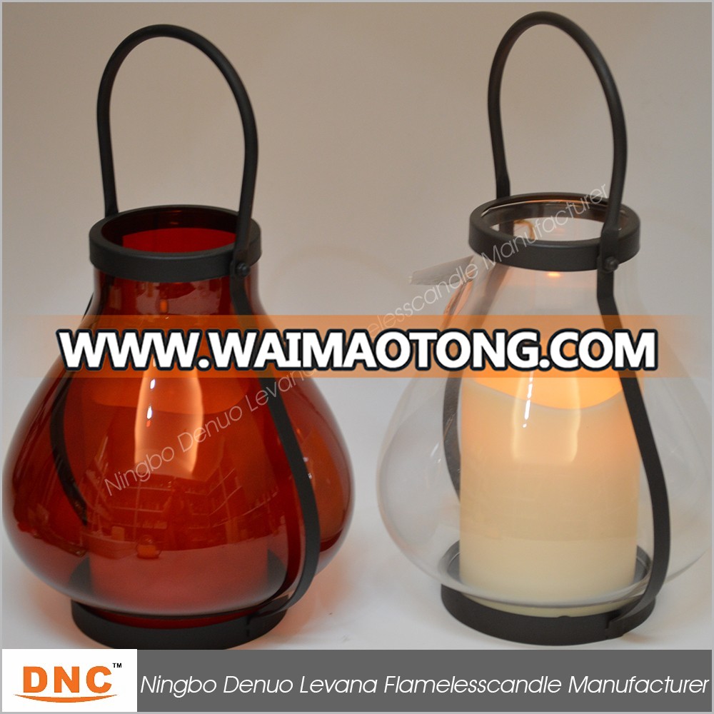 LED Glass Lantern With LED Resin Candle