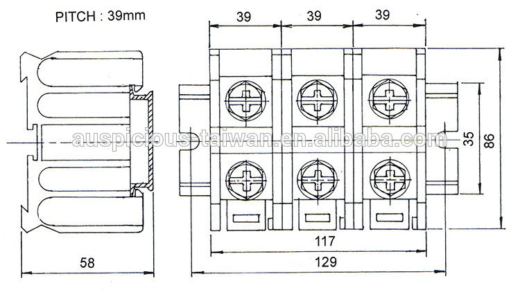 100mm2 200A 300VAC Rail Mount Terminal Block (TR-200)