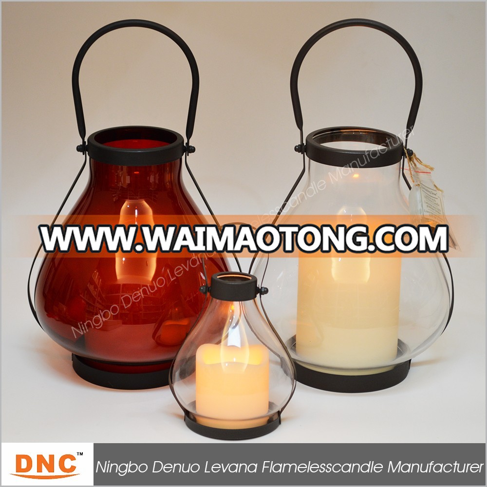 LED Glass Lantern With LED Resin Candle