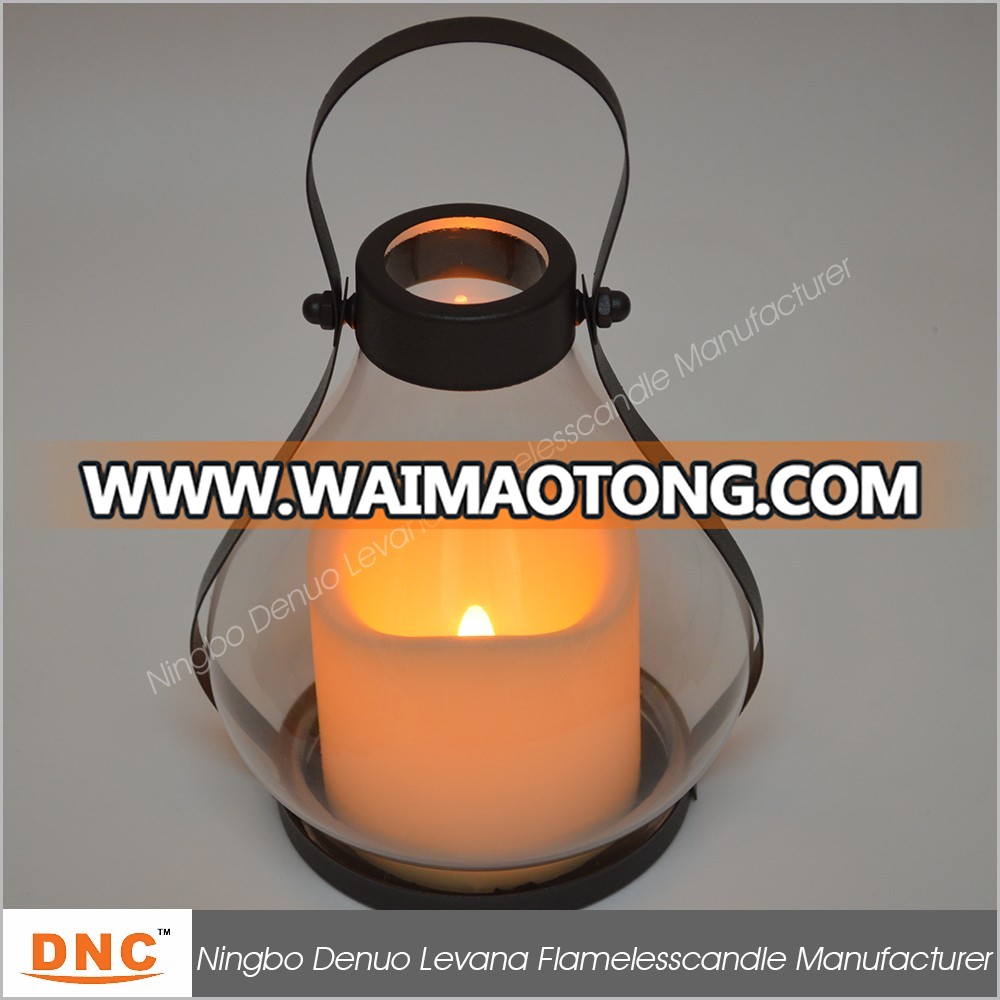 LED Glass Lantern With LED Resin Candle