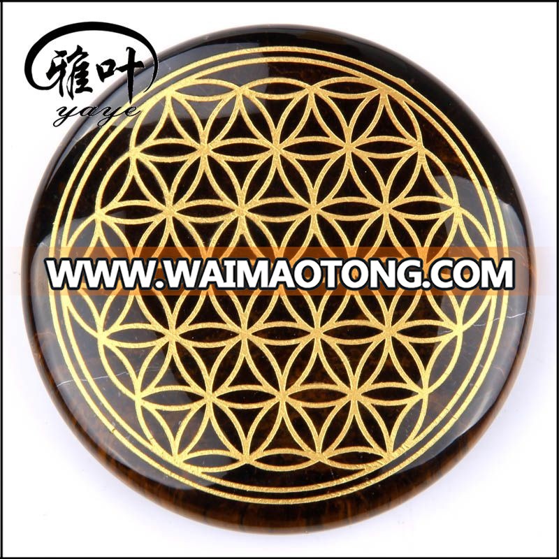 Wholesale Engraved Assorted Crystal Gemstone Flower of Life Pocket Stone for Sale