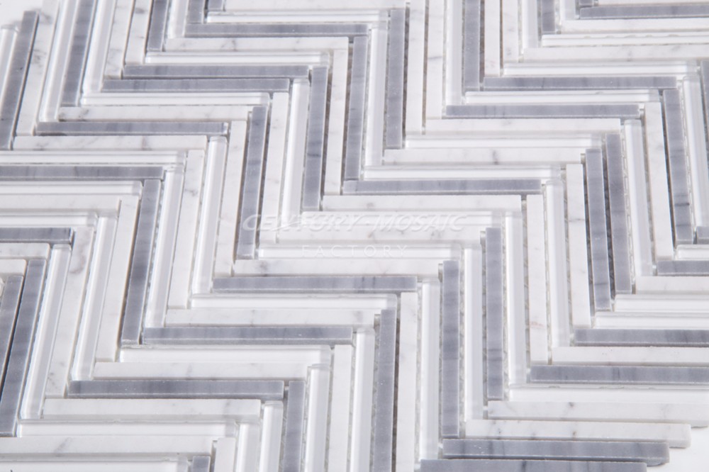 2016 Century New design Glass Mixed Carrara Herringbone Mosaic Tiles