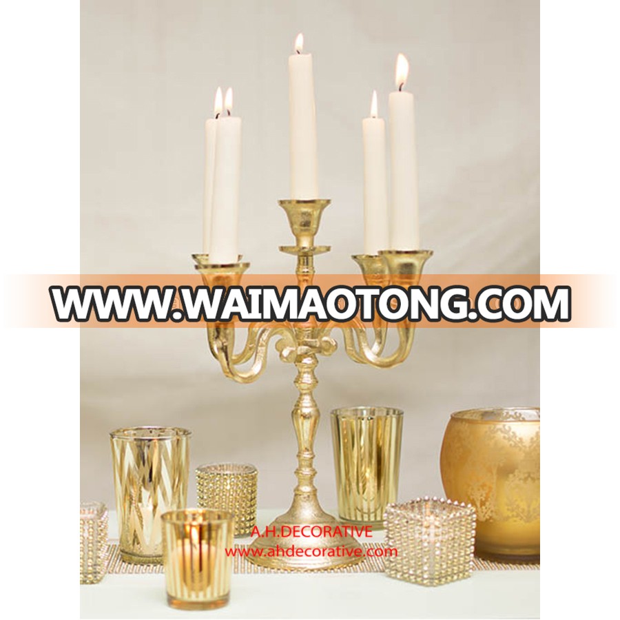 Gold Candelabra 4 Arms With Flower Plate