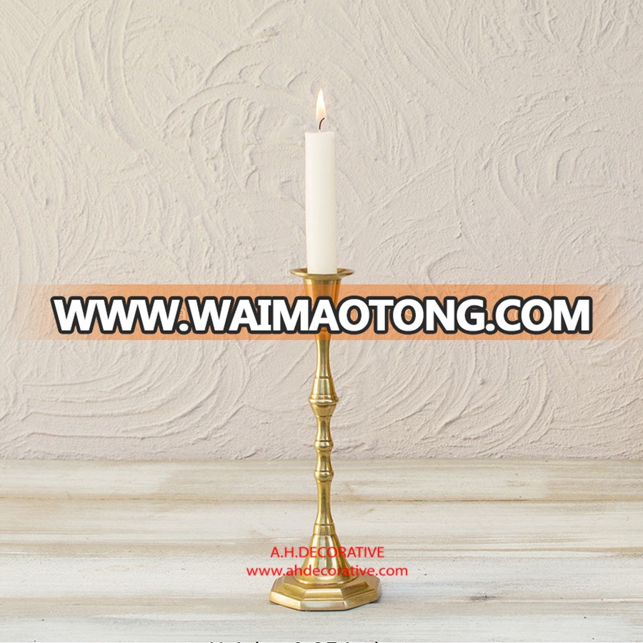 Small Gold Metal Pillar Candle Holder