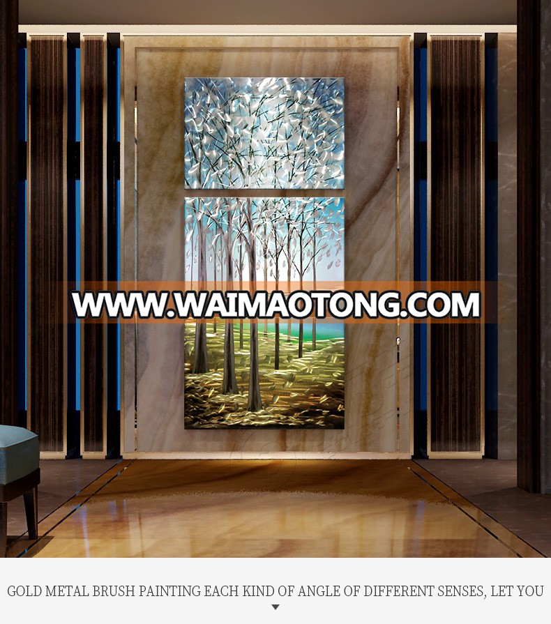 Tree Metal Wall Art Green Forest Landscape Picture 3 Pieces  Painting for Living Room Bedroom Office Decoration