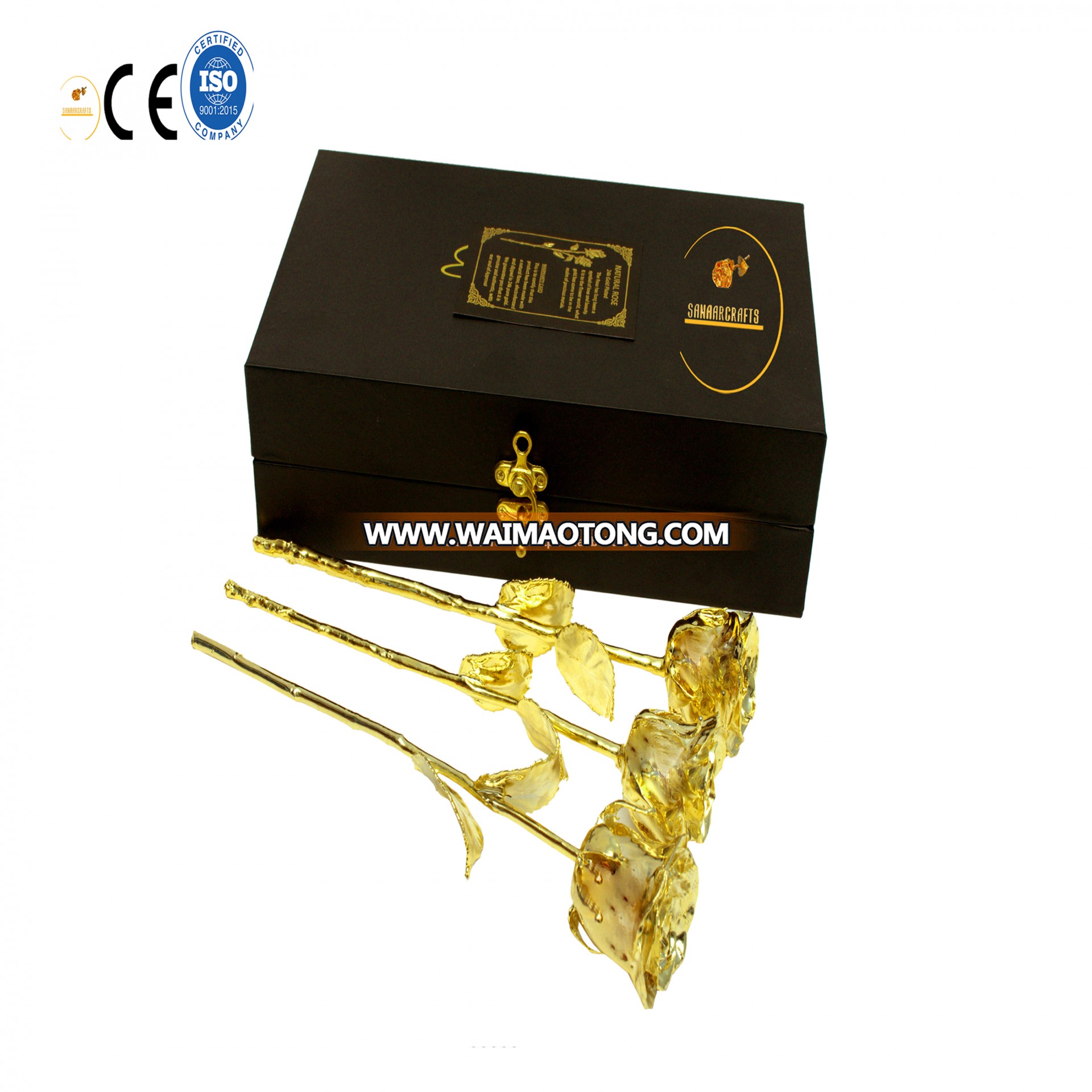 24k Natural Gold Rose Dipped in 24k Gold with High Quality Black Gift Box