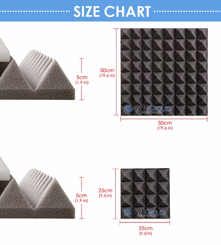 Arrowzoom 6 pcs Acoustic Panels Sound Absorption Foam 50 x 50 x 5 cm (19.6 x 19.6 x 1.9 in) Pyramid Tiles KK1034