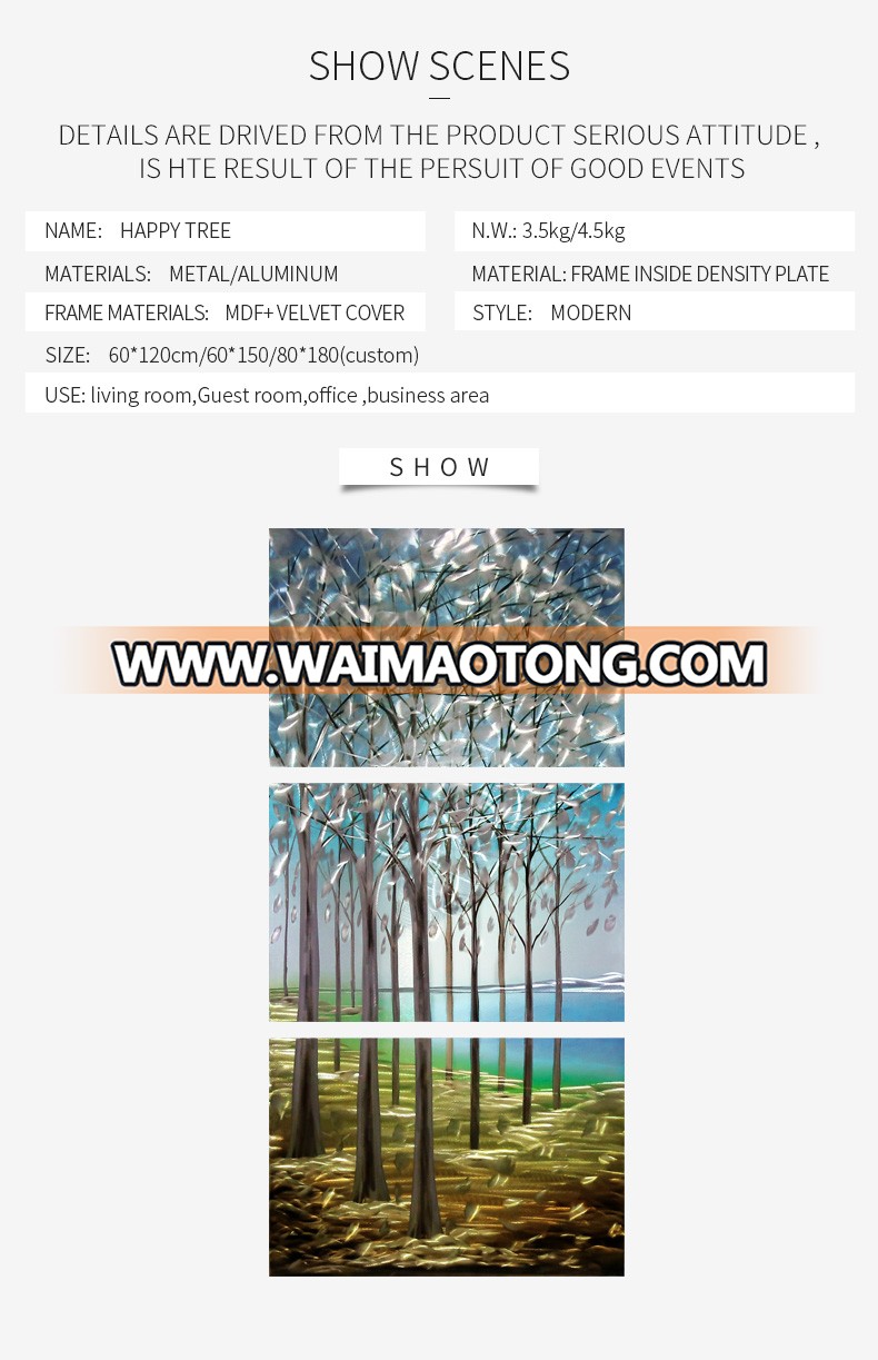 Tree Metal Wall Art Green Forest Landscape Picture 3 Pieces  Painting for Living Room Bedroom Office Decoration