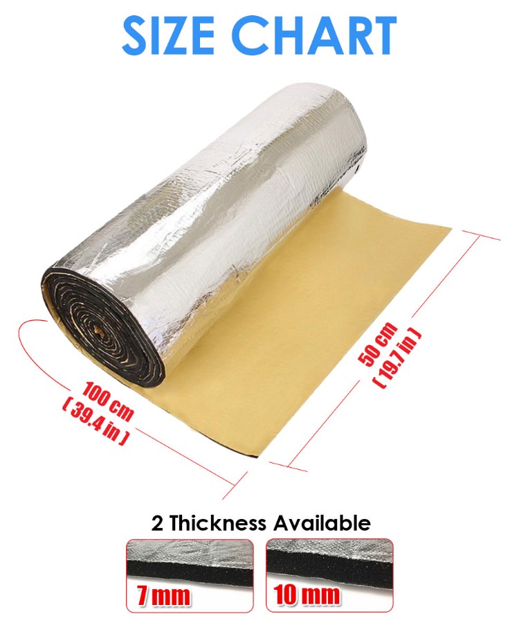 Arrowzoom 50 cm x 100 cm x 10 mm Self-Adhesive Aluminum Automotive Car Sound Deadener Noise Dampening Insulation Mat