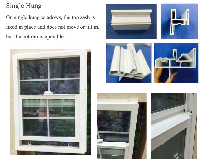 Villa pvc window and door US style white color pvc double hung window