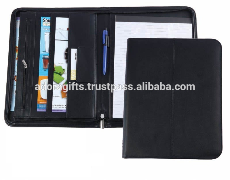 Genuine Leather Portfolio Padfolio, Conference Folder Executive Business Padfolio Data Case with Calculator and Writing Pad