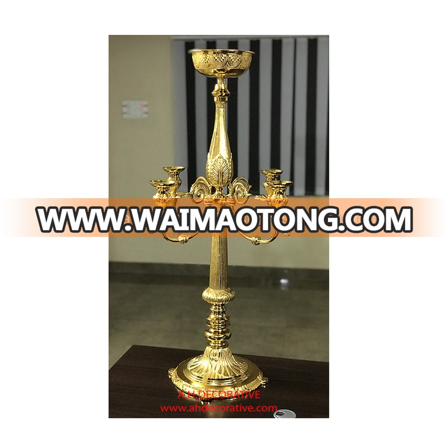 Gold Candelabra 4 Arms With Flower Plate