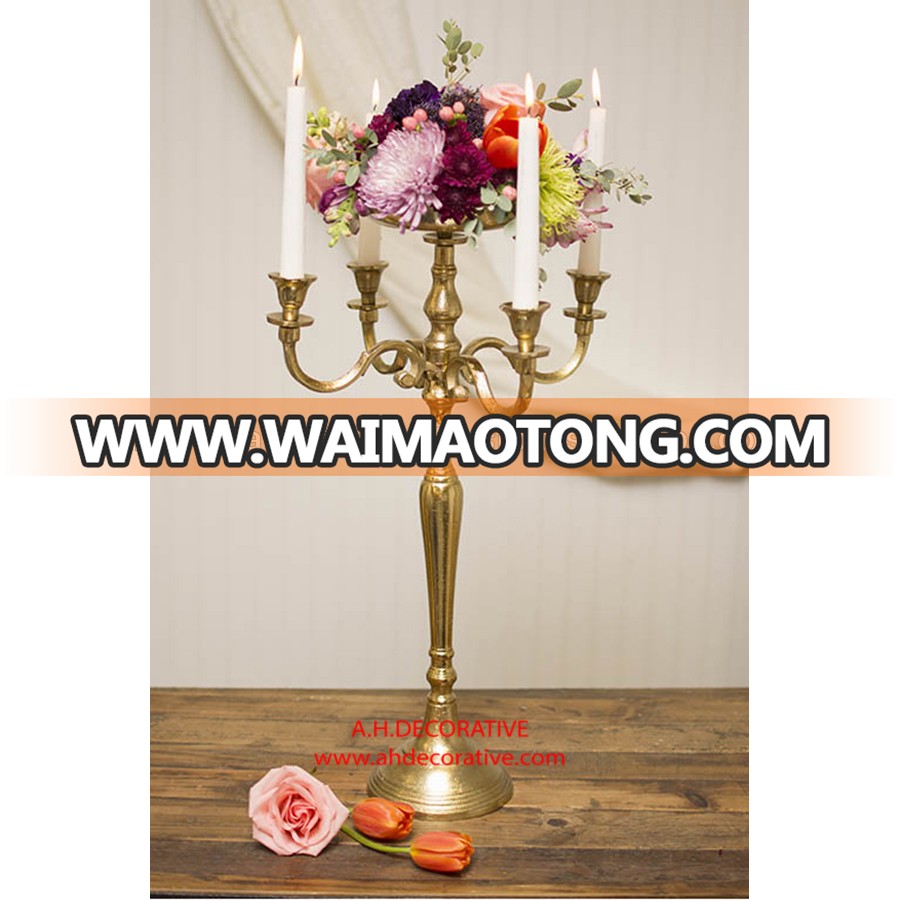 Gold Candelabra 4 Arms With Flower Plate