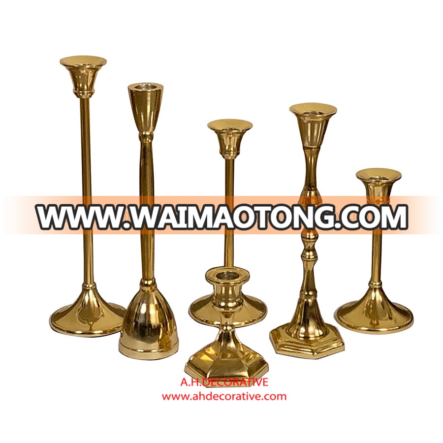 Small Gold Metal Pillar Candle Holder