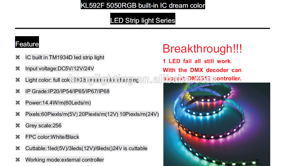 Best sales RGB build-in IC Breakthrough WS2811/SK6812 Dream Flexible Strip Light