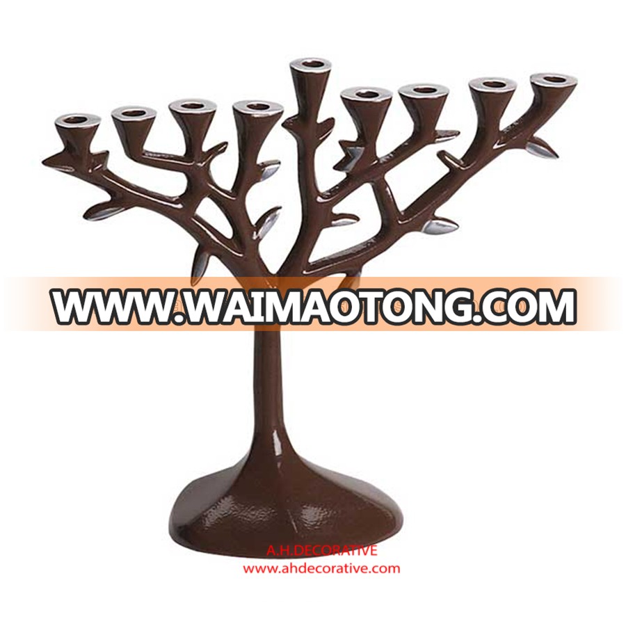 Aluminum Brown Tree Menorah