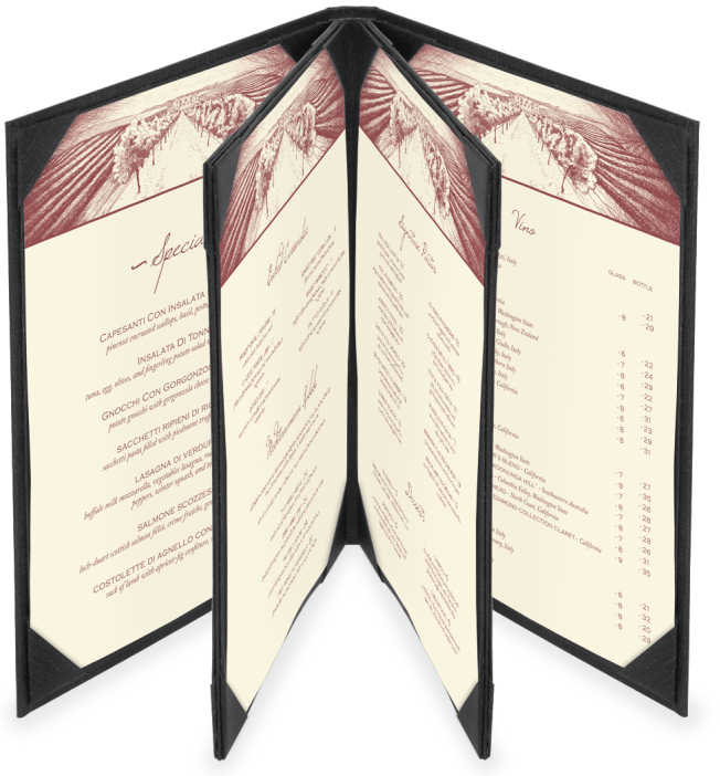 Hotel Menu 4 view 3 panel Menu Covers, Restaurant Menu Holder