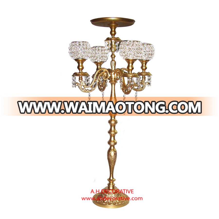 Gold Embossed Candelabra 4 Arms With Candle Plate