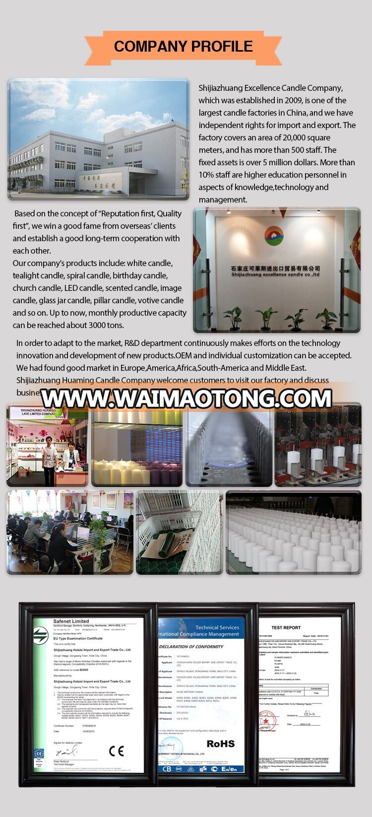 Special design decorative long burning time paraffin wax pillar candles for church decoration