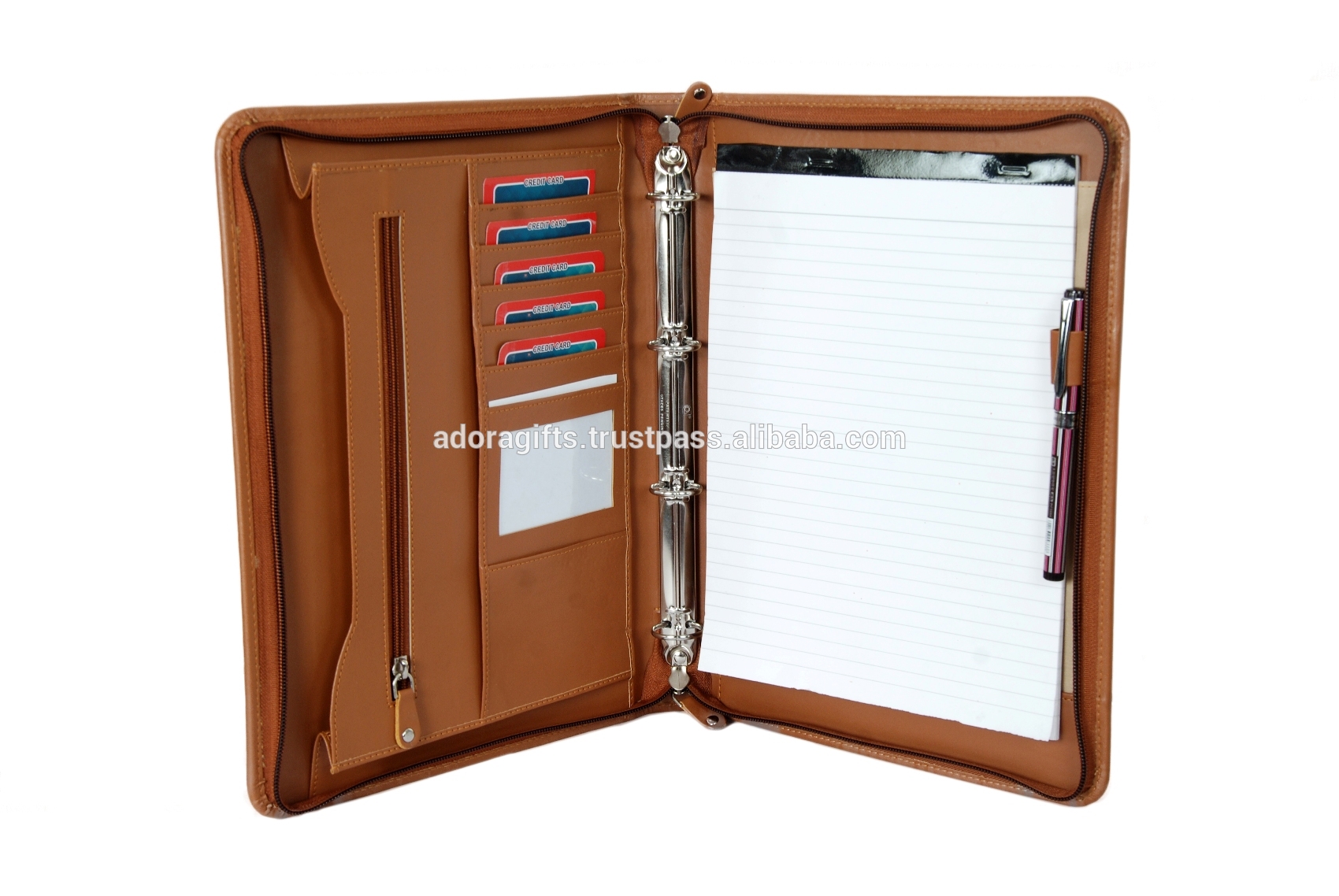 A4 zip closure leather ring binder cover / Leather portfolio and Organizer/Ring binders