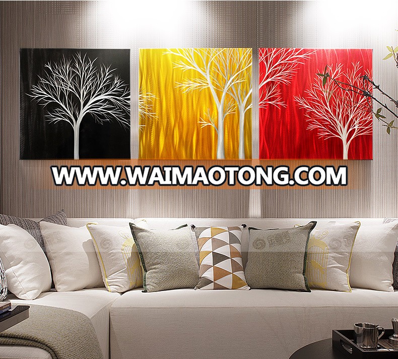 Tree  Art  Landscape Picture Modern Living Room Wall Paintings Gray Wall Decor Stretched on Aluminium 3D Metal Art Home Decor