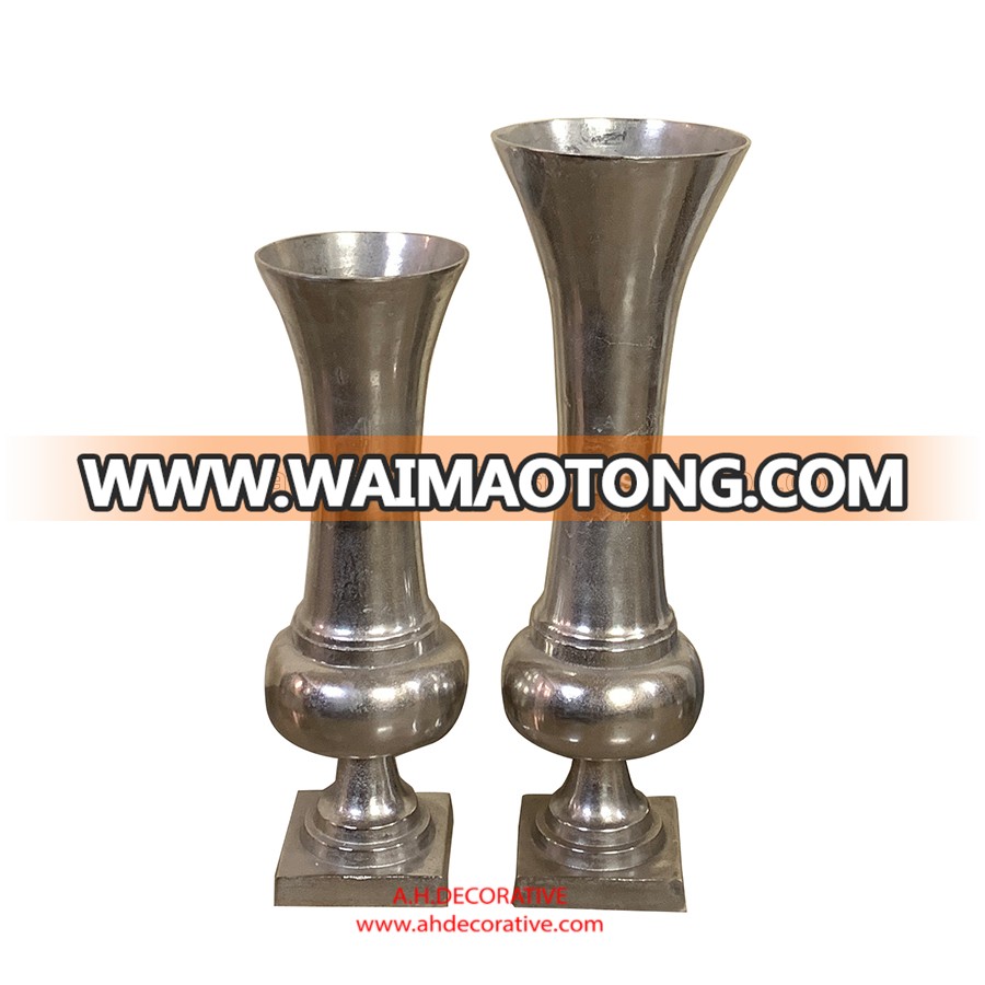 Rough Silver Metal Floor Vases