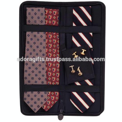 Leather Neck Tie Travel Case for Tie Clips and Cufflinks Organizer