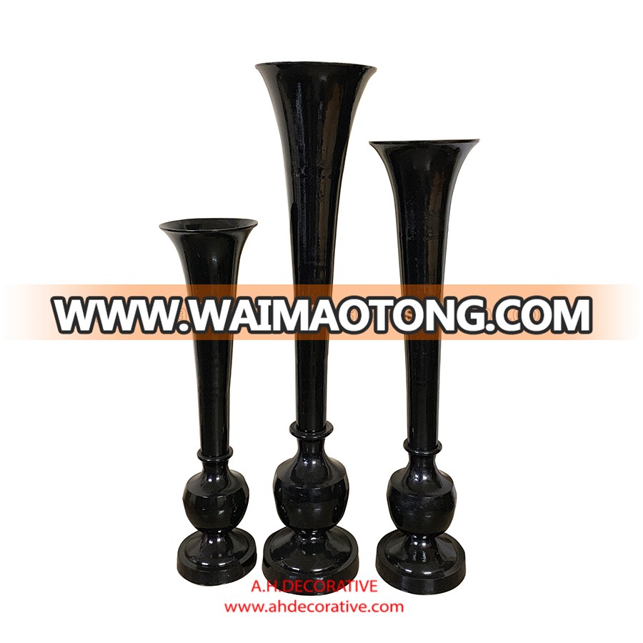 Tall Black Floor Trumpet Vase