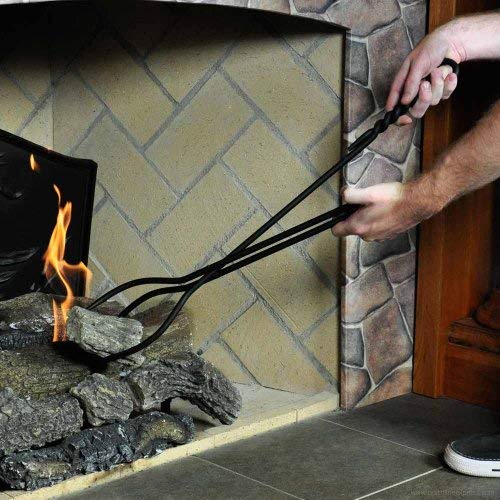 Hanssz Rope Handle Single Tool Fireplace Tongs Standard Black Campfire Fire Place Tender Tong Extra Long 26.6 Inch