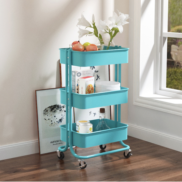 Metal Rolling Utility Kitchen Storage Trolley Cart  With Adjustable Shelf