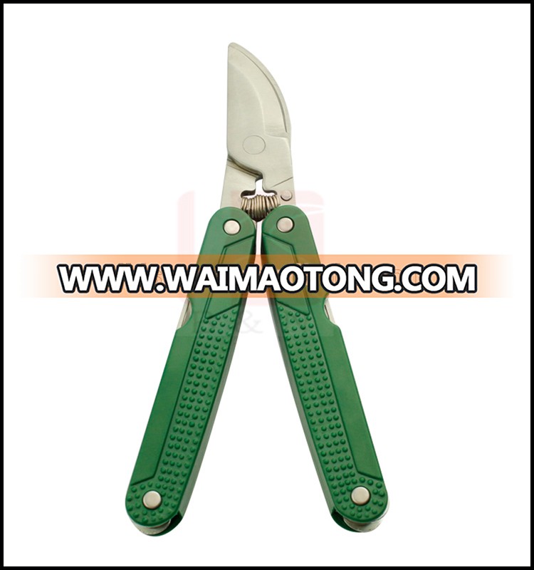 multi stainess steel garden pocket secateurs /pruning scissors pruner /shear cutting tools