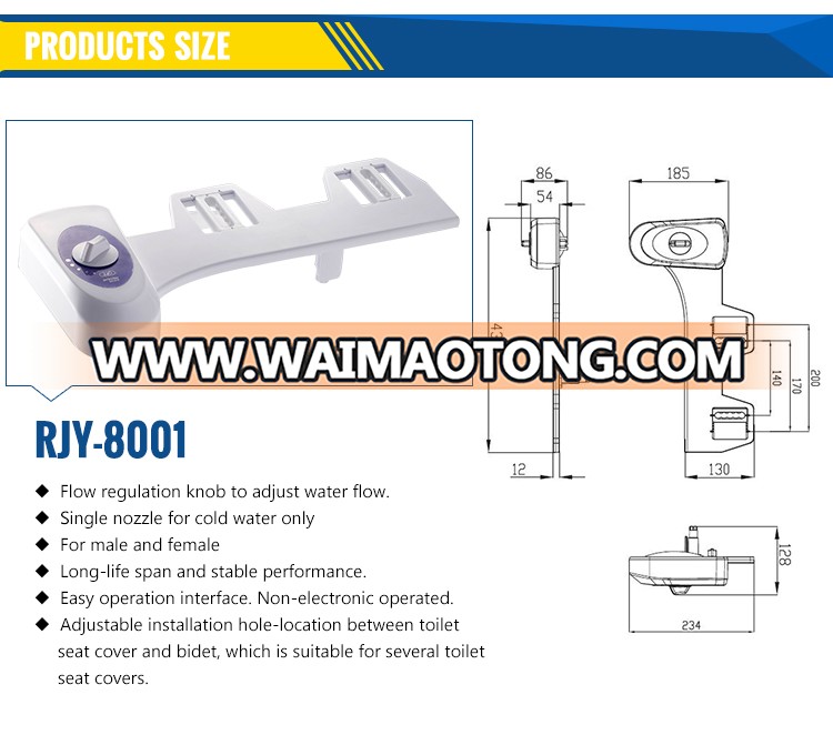 Adaptable Non Electric Manual Lavatory Plastic Manual Toilet Seat Bidet