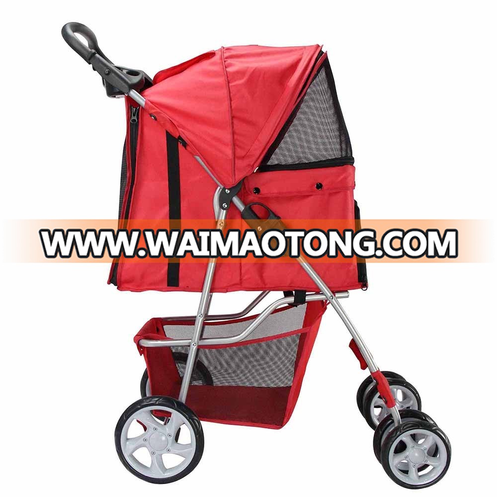 US Collapsible Portabel Red Dogs & Cats Stroller/ 4-Wheels Luxury Travelling Pet Stroller Trolley